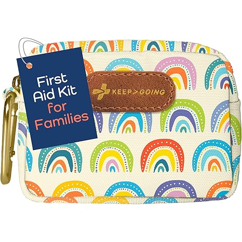 KeepGoing Small Travel First Aid Kit Kids – 60 Pc. Mini First Aid Kit for Purse, Diaper Bag, & Backpack with Latex-Free Bandages – 4 Oz., & 4.5 x 3.5 x 2 in, TSA-Approved