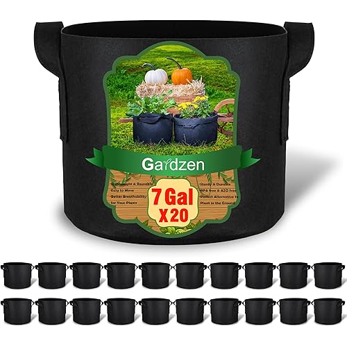 Gardzen 20-Pack 7 Gallon Grow Bags, Aeration Fabric Pots with Handles, Pot for Plants