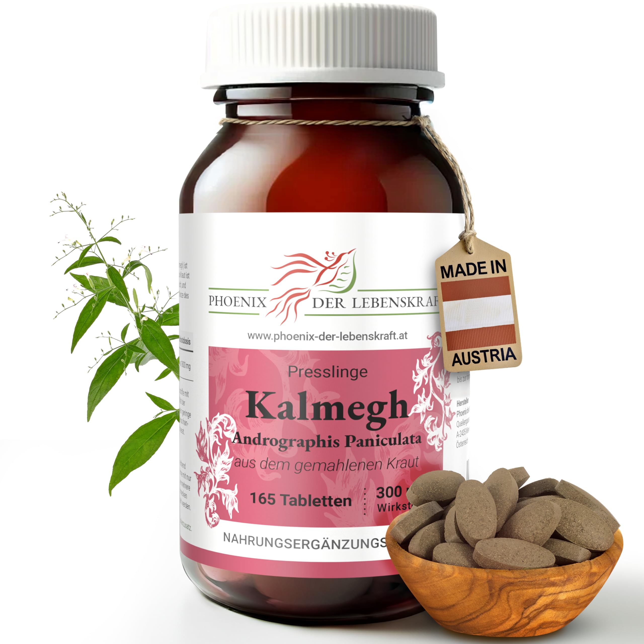 Kalmegh Tabletten, 300 mg Wirkstoff, Tabletten, Premium Qualität, Hergestellt in Österreich, Tabletten statt Kapseln, Vegan