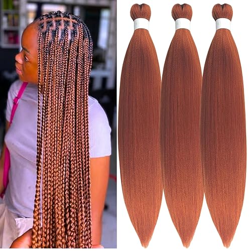Miniatura 1 de Extensiones de cabello trenzado Kanekalon preestiradas de color rojo cobrizo, se alimentan en trenzas