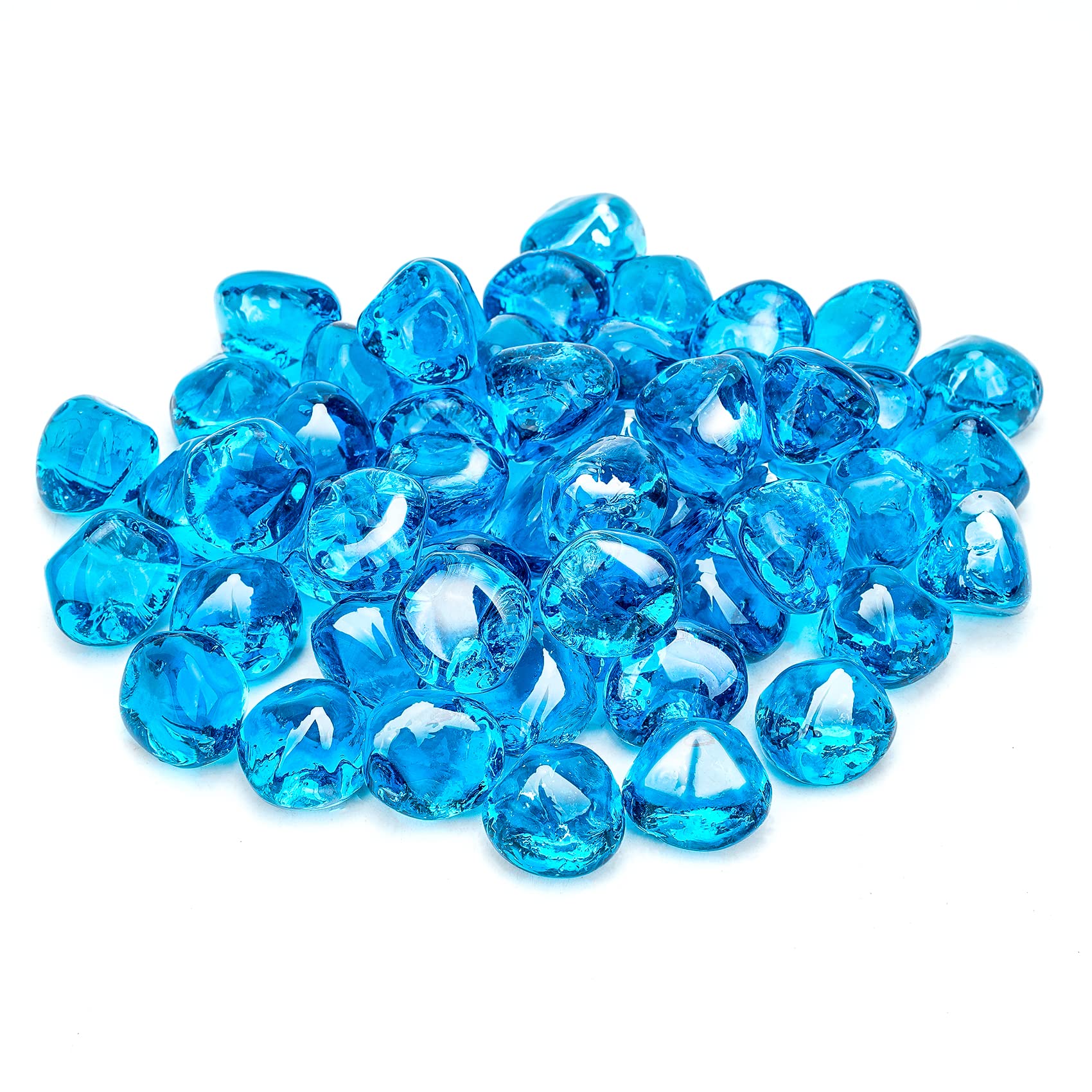 Skyflame 10-Pound Fire Glass Diamonds for Fire Pit Fireplace Landscaping, 1/2 Inch Reflective Glass Fire-Diamonds, Caribbean Blue