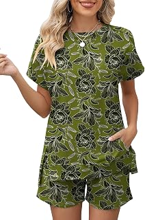 LOMON Womens 2 Piece Outfits Sweatsuits Short Sleeve Loungewear Shorts Sets | Womens Fashion 2 Piece Outfits Sweatsuits 2026 Short Sleeve Summer Loungewear Tracksuit Round Neck Lounge Shorts Sets