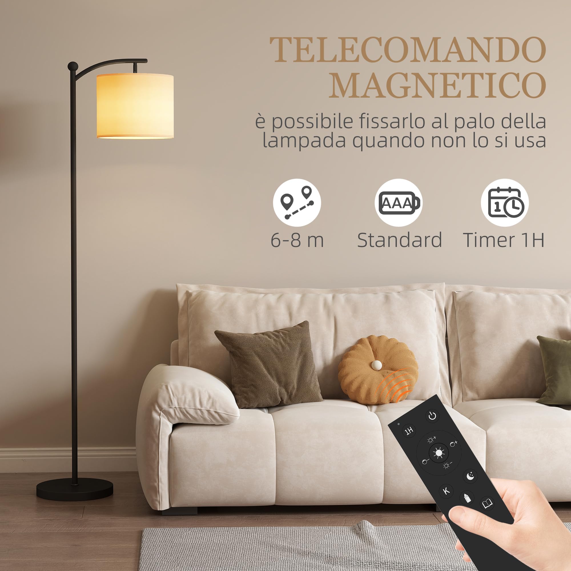 HOMCOM Lampada da Terra a LED Dimmerabile con Telecomando Piantana Nero | Lampada con Luce Regolabile, 11 Colori di Temperatura, 11 Luminosità, Timer 60 Minuti, per Salotto, Soggiorno, Camera