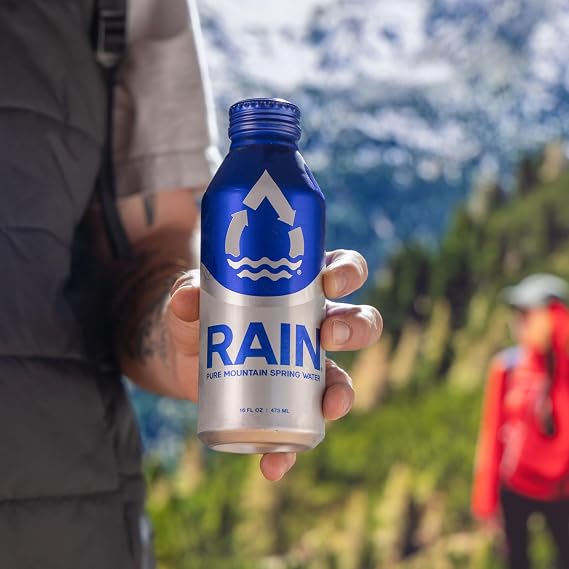 RAIN, Spring Water, 16 Oz, 12 Pack, Bottled At The Source, Recyclable Eco Friendly Aluminum