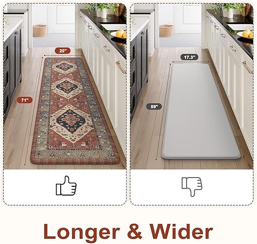 Vista 469 de KIMODE - Juego de 2 tapetes de cocina bohemios, antifatiga, antideslizantes, impermeables, ergonómicos, acolchados, cómodos, para lavandería, Caqui