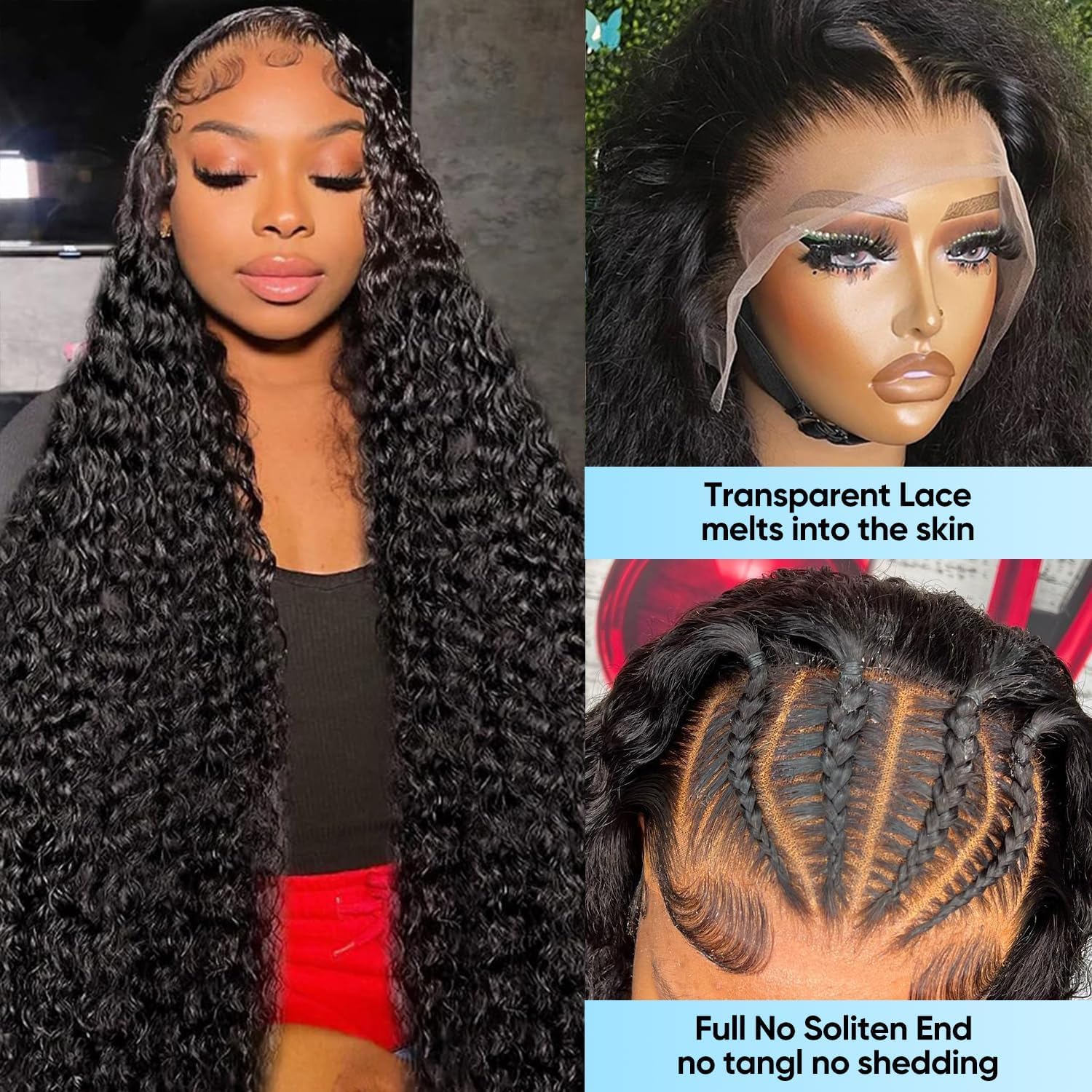 BJVT 38 Inch Deep Wave Lace Front Wigs - Human Hair Wigs for Women - 13x6 HD Lace Front Wigs - 200 Density Deep Curly Lace Frontal Wigs - Pre Plucked with Baby Hair