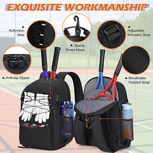 Miniatura 3 de IGOLUMON Mochila de tenis para mujeres y hombres, bolsa de raqueta con capacidad para 2 raquetas aisladas, bolsillo ventilado, compartimento para
