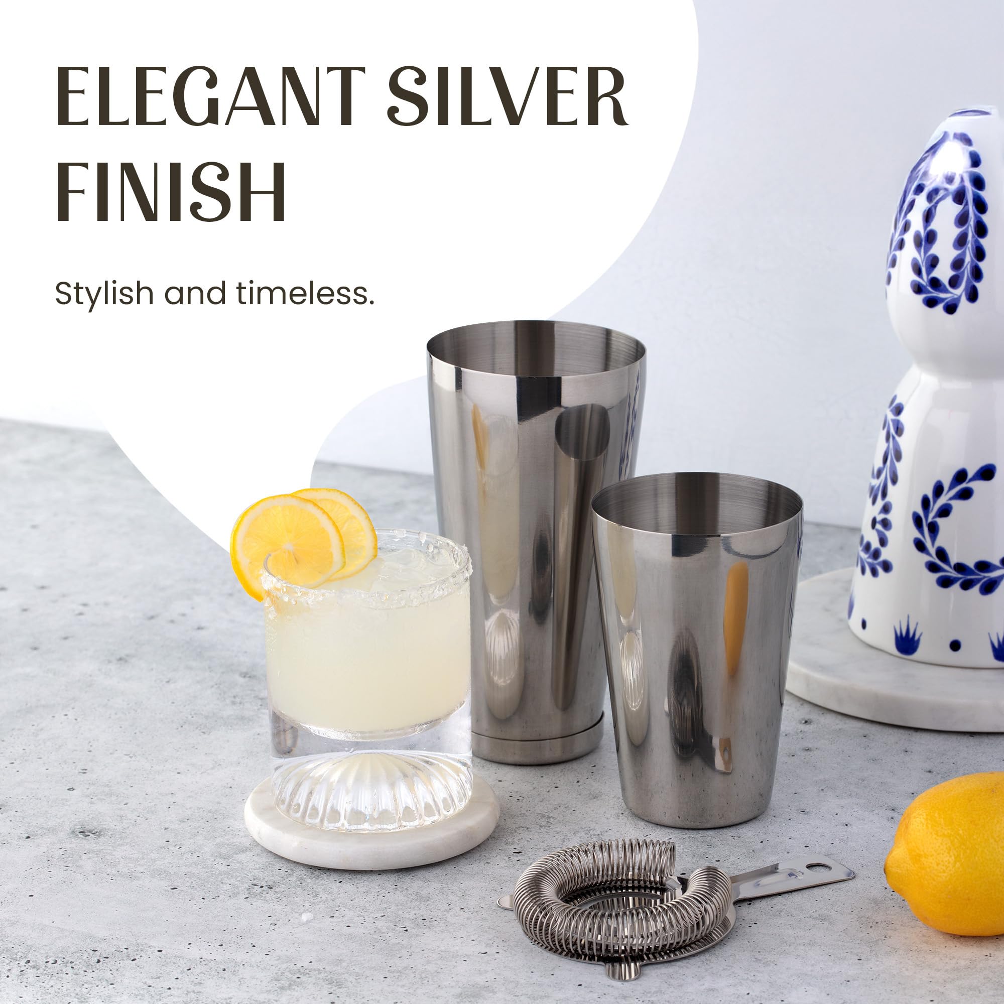 Mixology & Craft Cocktail Set - Cocktail Shaker Edelstahl & Bar Zubehör - Cocktail Mix Set Silber