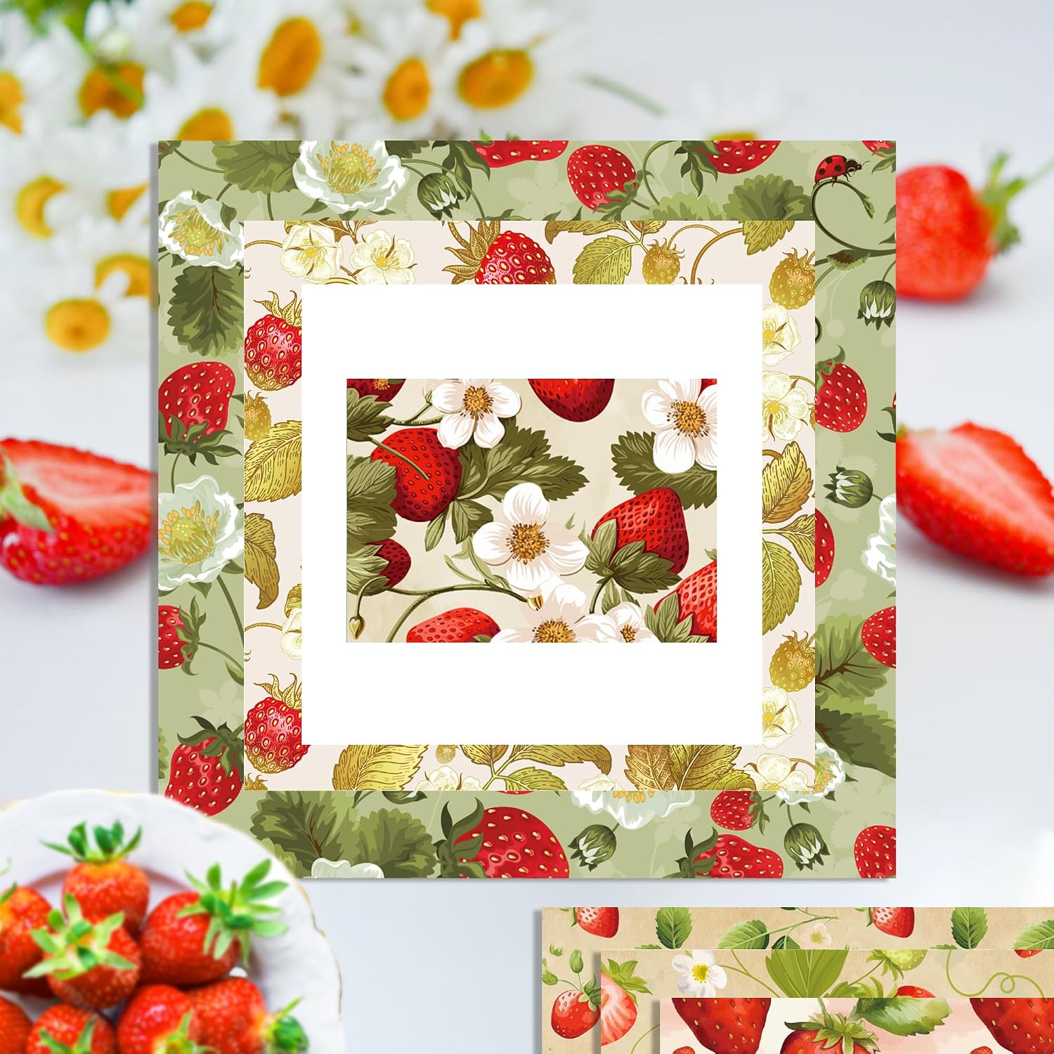 24 Sheets Vintage Strawberry Scrapbook Paper 12'' x 12'' Strawberry Pattern Pad Pack Vintage Fruit Double-Sided Scrapbook Paper for Scrapbooking DIY Background Card Making Supplies Craft Papers