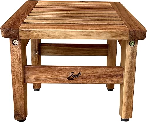 Miniatura 3 de ZEN Reposapiés de ducha de 10 pulgadas, taburete de ducha de teca, taburete de ducha esquinero, taburete de ducha pequeño para afeitarse las piernas