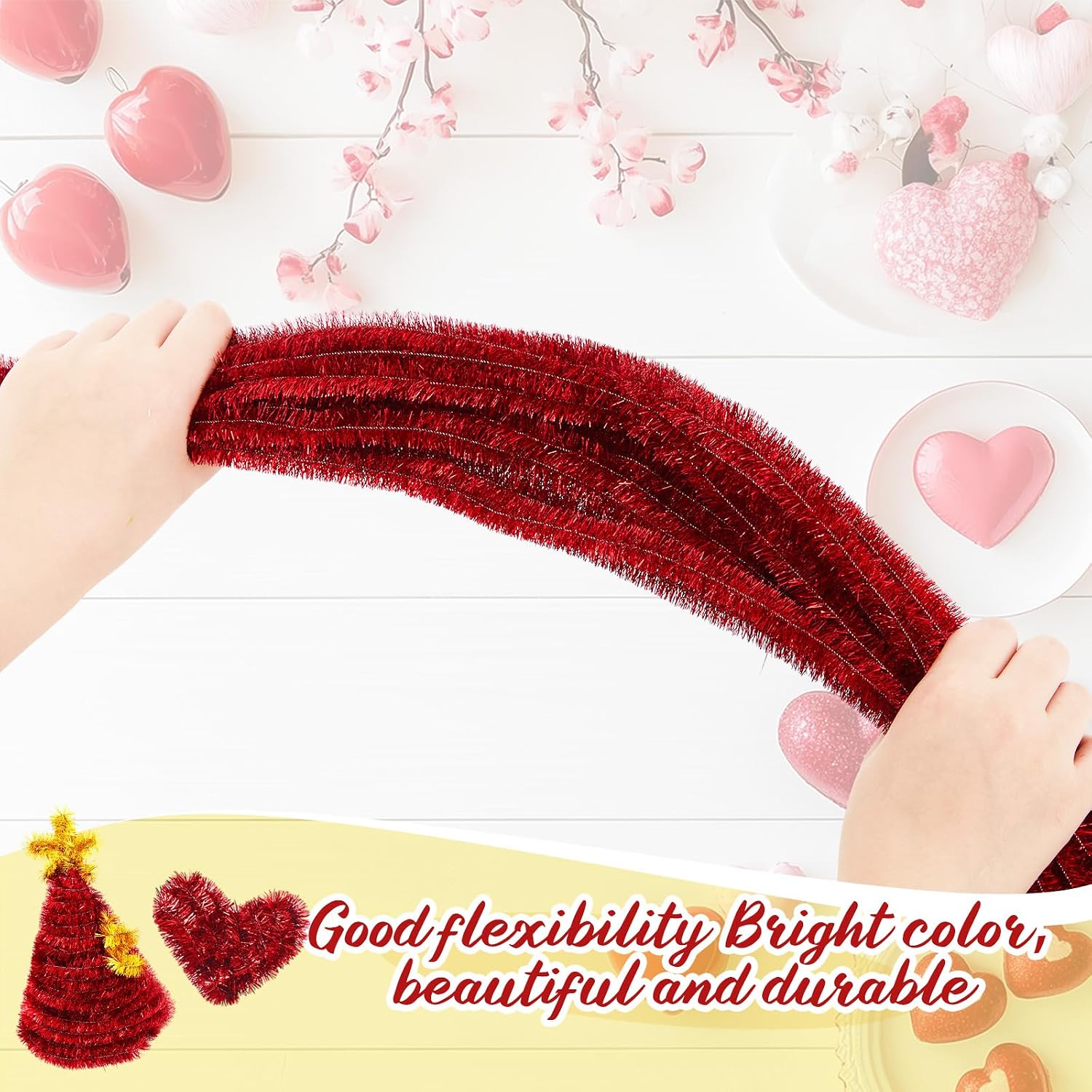 36 Pcs 40 Inch Valentines Day Large Pipe Cleaners 15mm Wide Glitter Craft Pipe Cleaners Bulk Fuzzy Sticks for Holiday DIY Art and Craft Projects Home Decoration(Red)