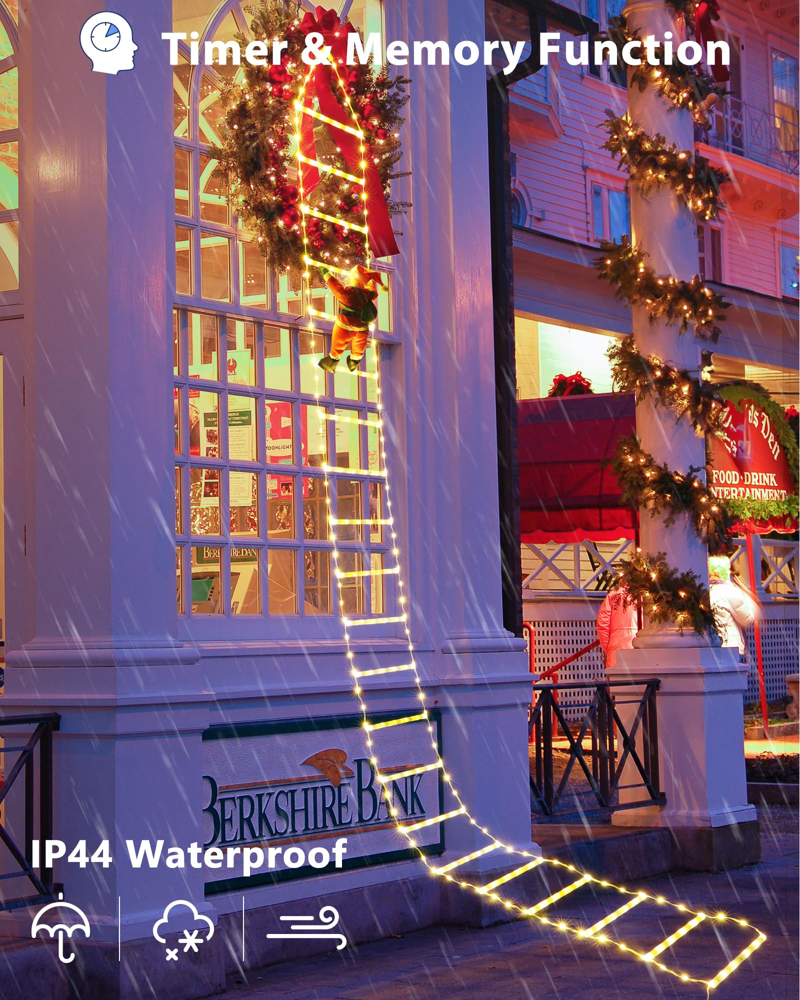 iShabao 9.8Ft Ladder Christmas Lights with Santa Claus, 338 LED Outdoor Christmas Lights Mains Powered with Timer - Image 4