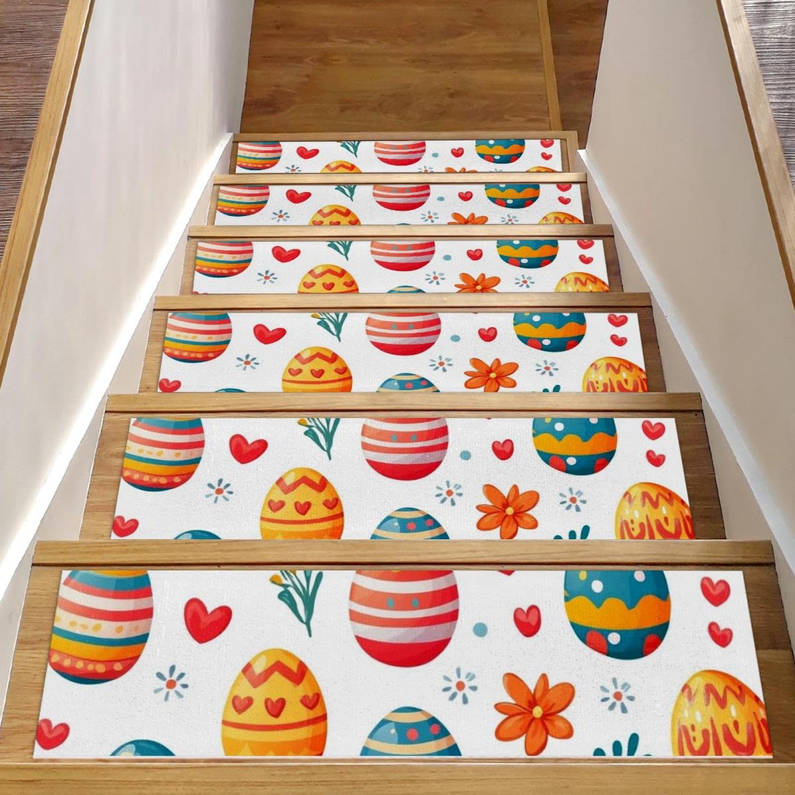 Peldaños para escaleras de madera de diseño refinado de Pascua y flores