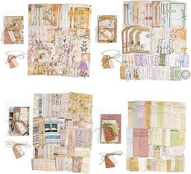 400 Sheets Vintage Scrapbook Paper Kit Scrapbook Supplies 4-Pack with 4 Themes for Junk Journal Journal Accessories Card Making Collage Art DIY Crafts Premium Decorative Paper Supplies for Adults