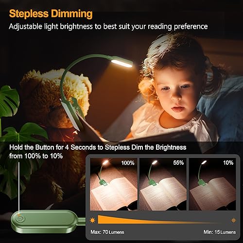 Miniatura 3 de Gritin Luz de libro recargable de 16 LED para leer en la cama, cuidado de los ojos, 3 temperaturas de color, brillo de atenuación continua, 80 horas