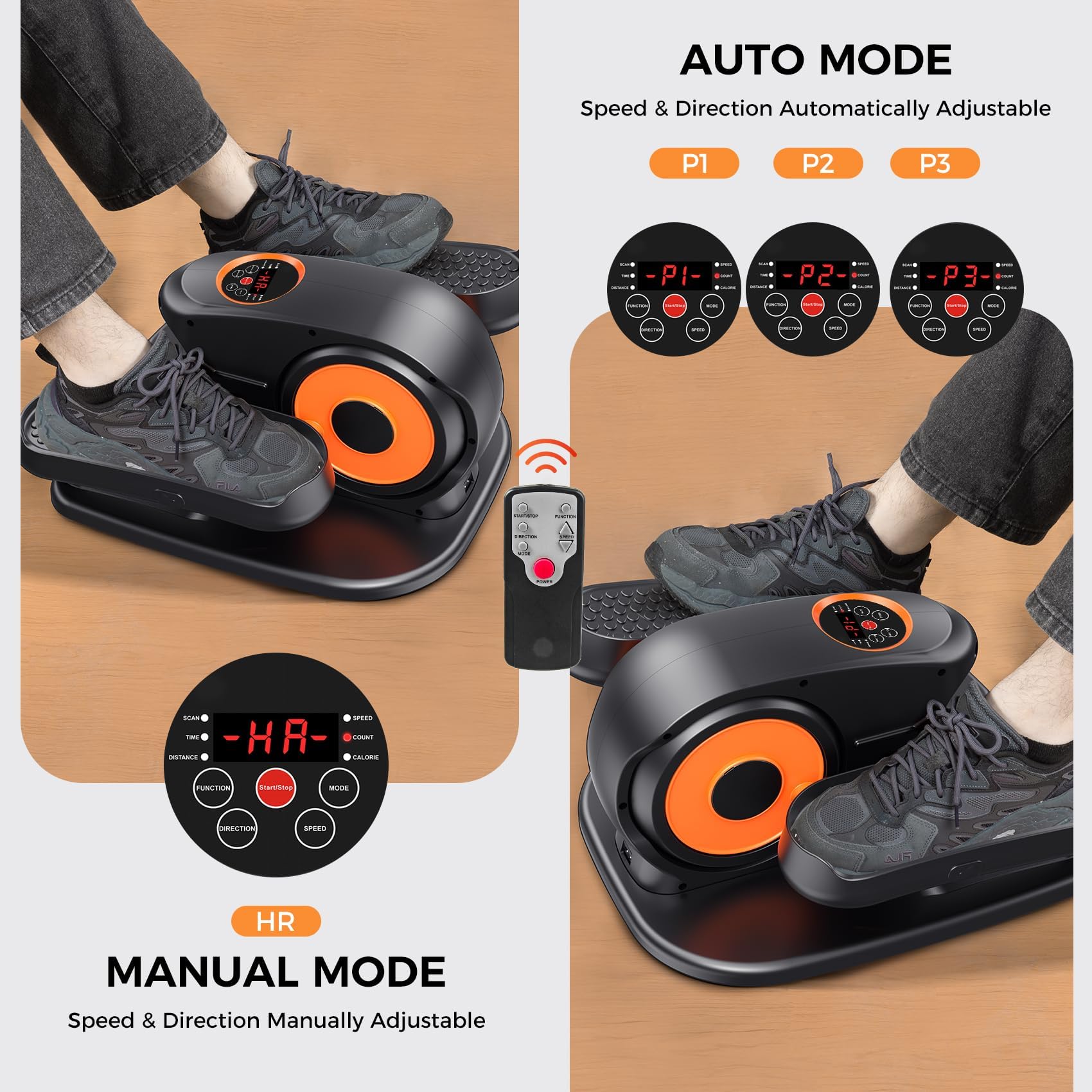 GUGTTR Under Desk Elliptical Machine, 2-in-1 Electric Leg Exerciser for Seniors, Quiet & Compact Pedal Exerciser with Remote, 12 Speed Elliptical Exercise Machine for Home Office