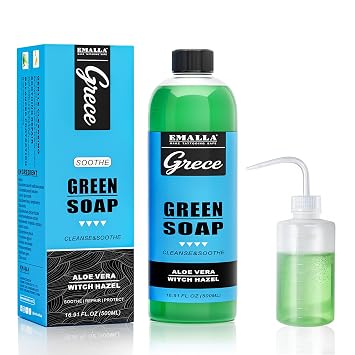 Emalla GRECE Green Soap Tattoo Cleaner Kit, 16.9oz Green Soap Tattoo and 8oz Squeeze Bottle Ultra-Concentrate Green Soap with Witch Hazel & Aloe Gentle for Soothing Tattoo Aftercare