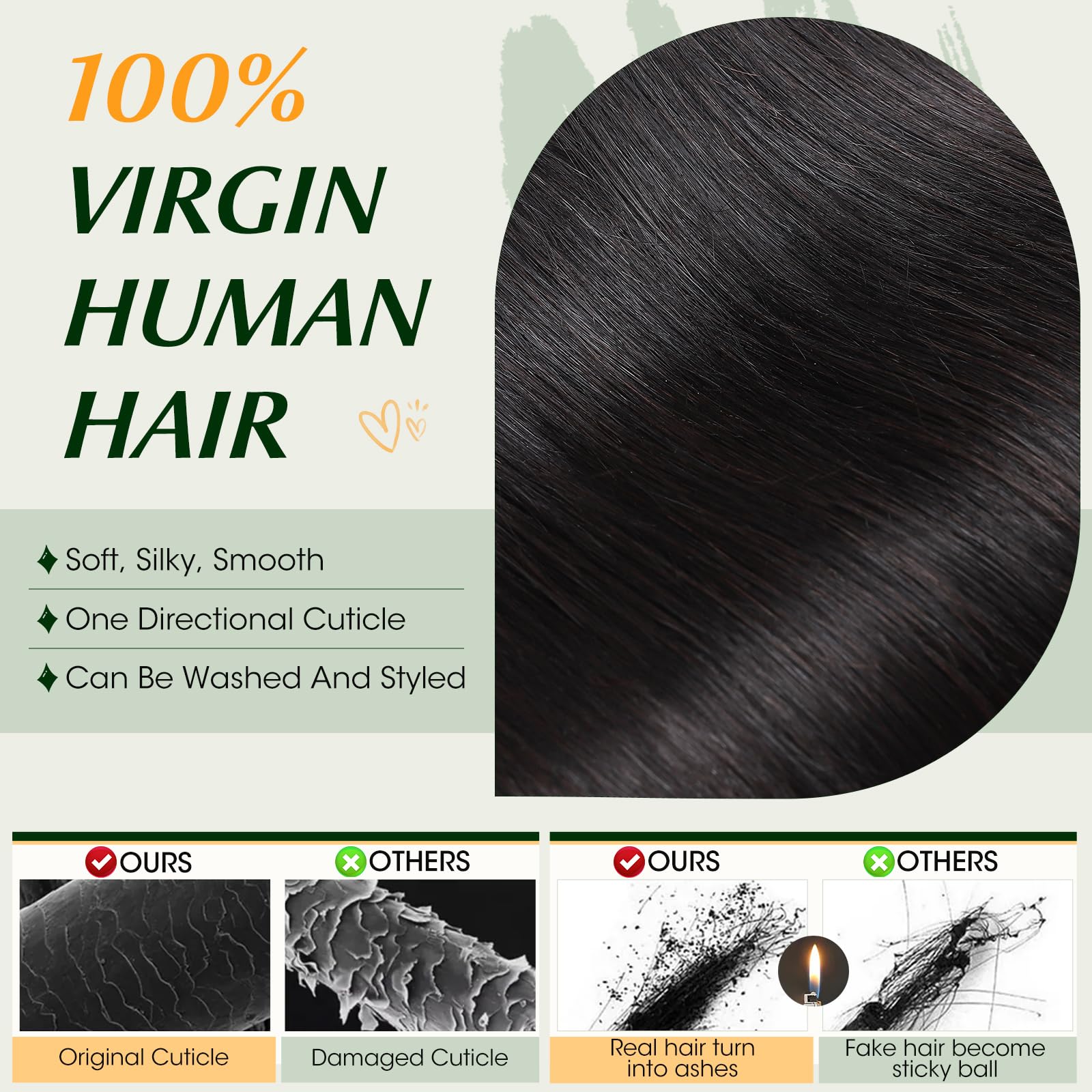 Elailite Extensiones Cortina Pelo Natural 100g 60cm Cabello Humano Brasileña Liso 1 Pieza sin Clip #1B Negro Natural