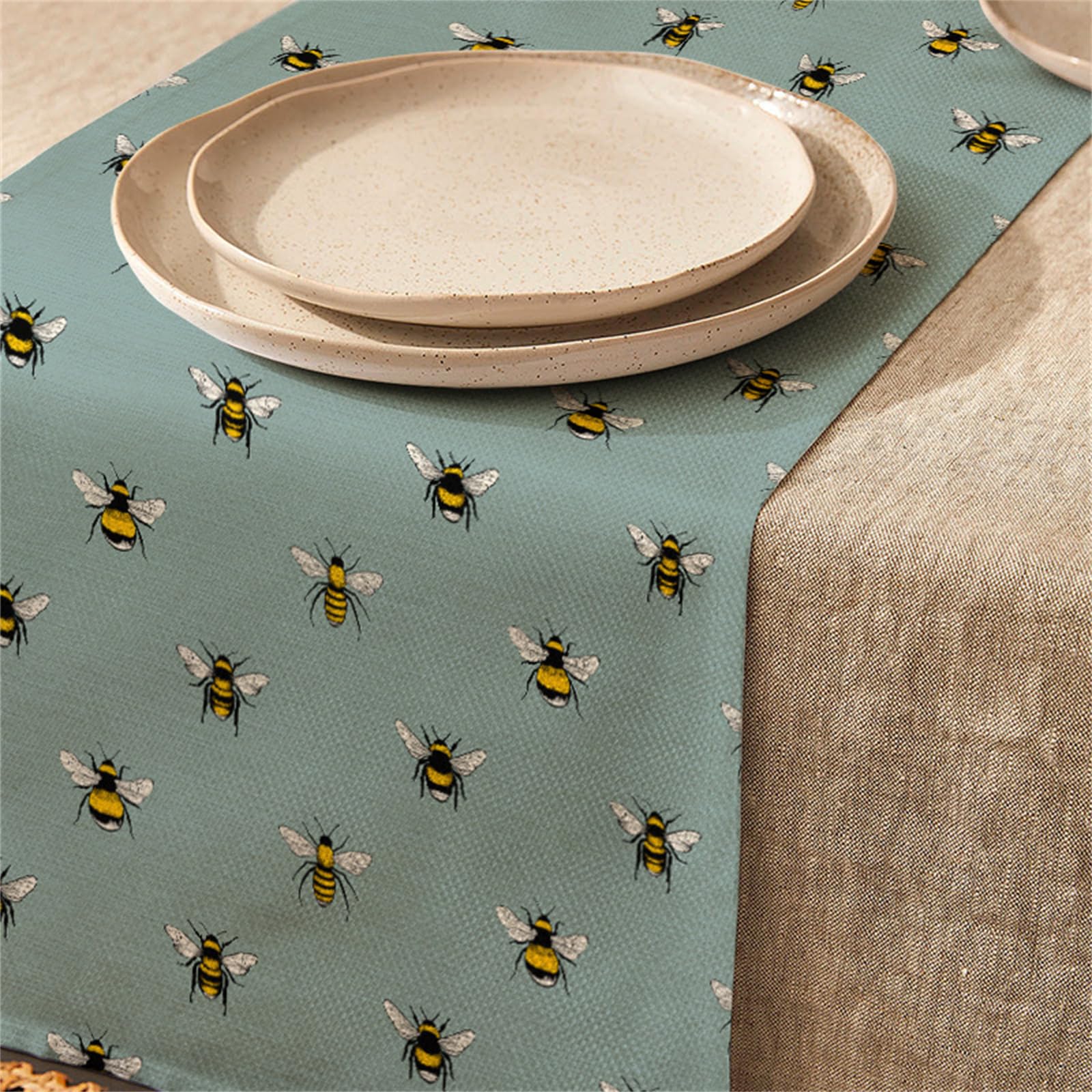 Highdi Linen Table Runners, Kitchen Dining Table Runner Easy Care Tablerunner Decorative Cloth for Restaurant & Outdoors (33 * 200cm,nectar)