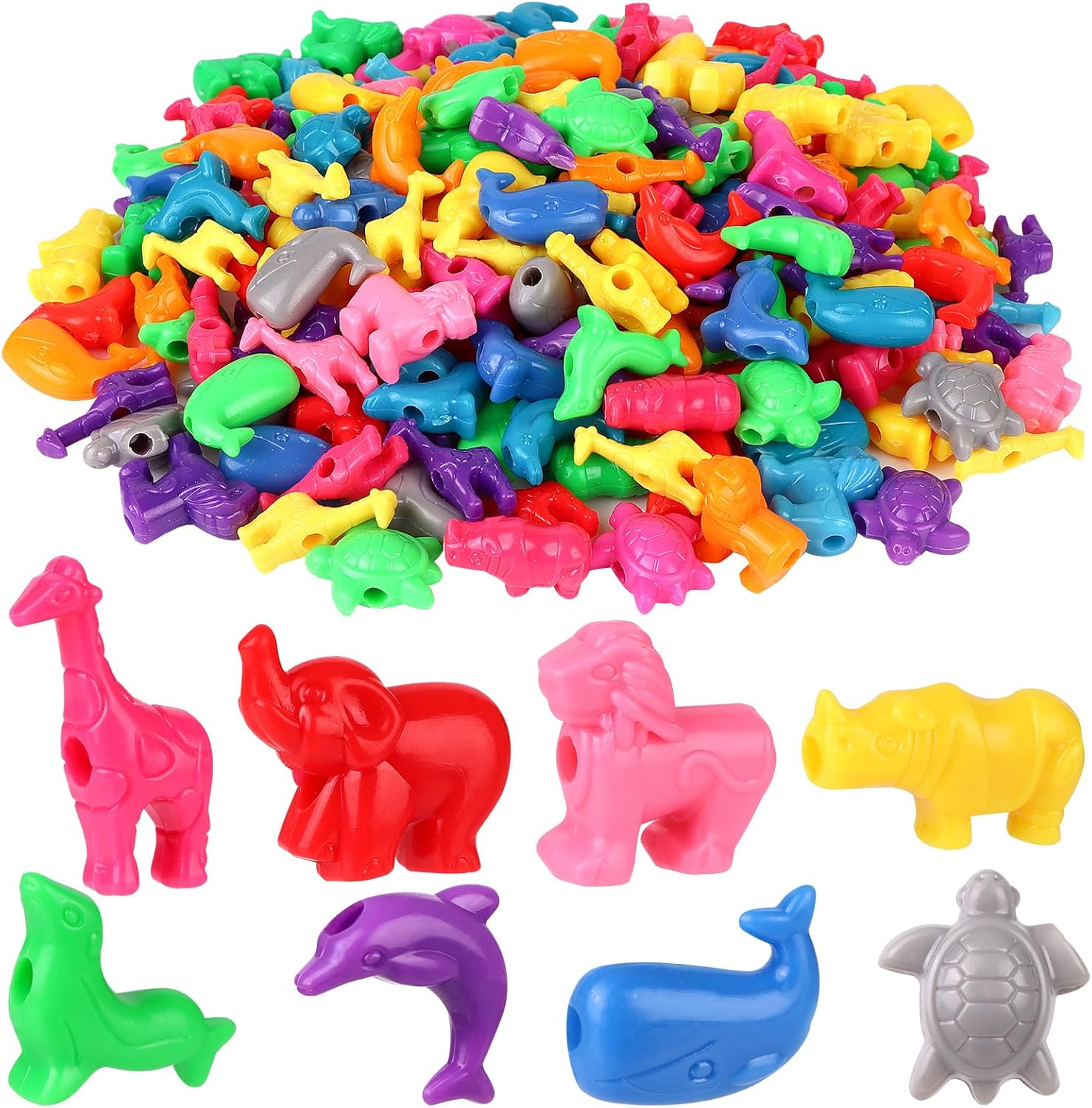 800 Pcs Animal Shaped Beads Animals Plastic Beads Colorful Marine and Jungle Animal Bead Zoo Animals Design Plastic Craft Bead for DIY Jewelry Craft Making Necklace Bracelet Supplies