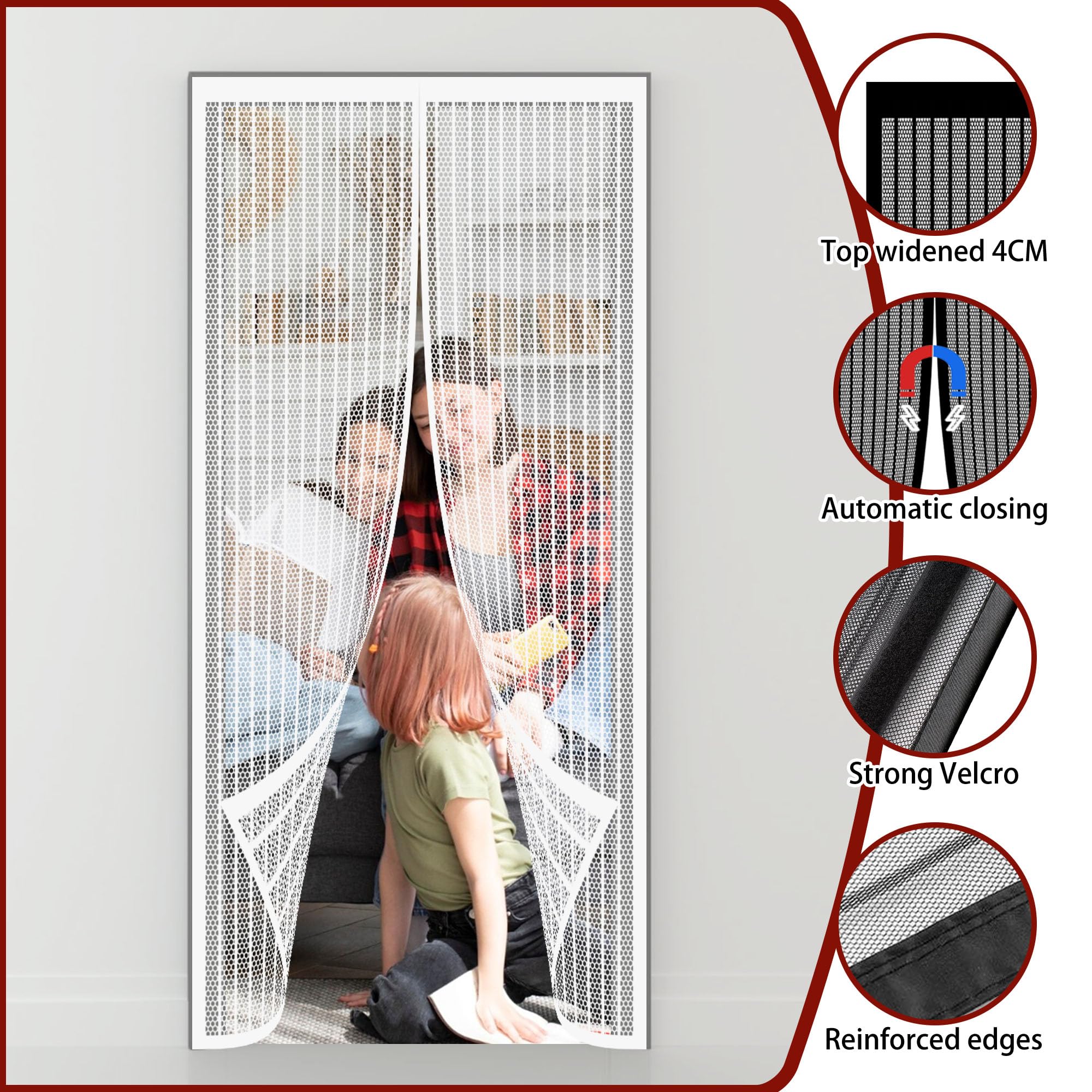 Zanzariera Porta Finestra 129 x 224 cm Rete Fine Magneti Anti Zanzare Tenda Zanzariera Non Accorciabile per Porte Del Balcone, Delle Finestre, Delle Terrazze、, Bianco