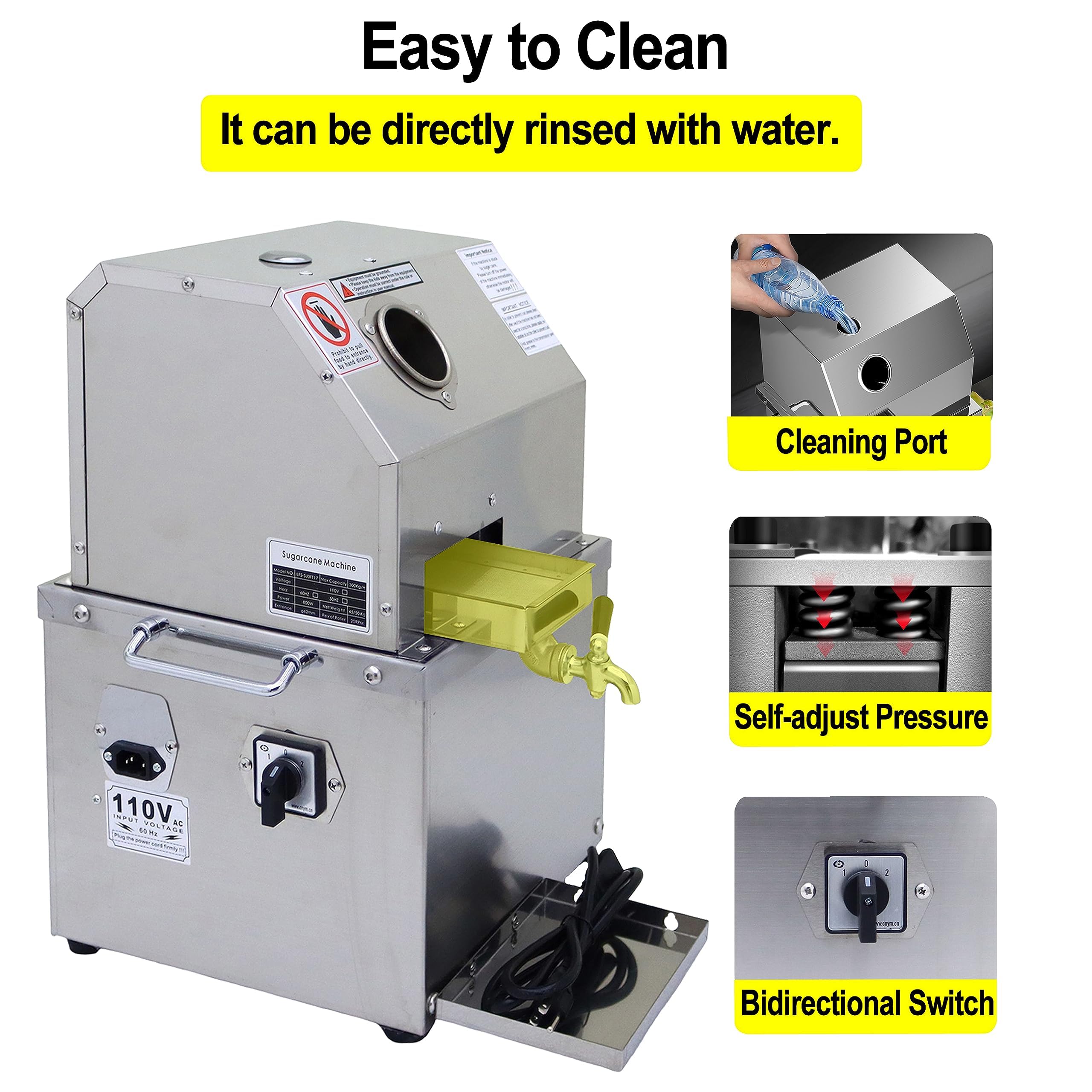 TECHTONGDA 110V 800W Electric Sugar Cane Juicer Machine 3 Rolls Sugarcane Juice Extractor Squeezer 3 Stainless Steel Rollers for Commercial 2 Peeling Knives 660 LBSH product thumbnail 5