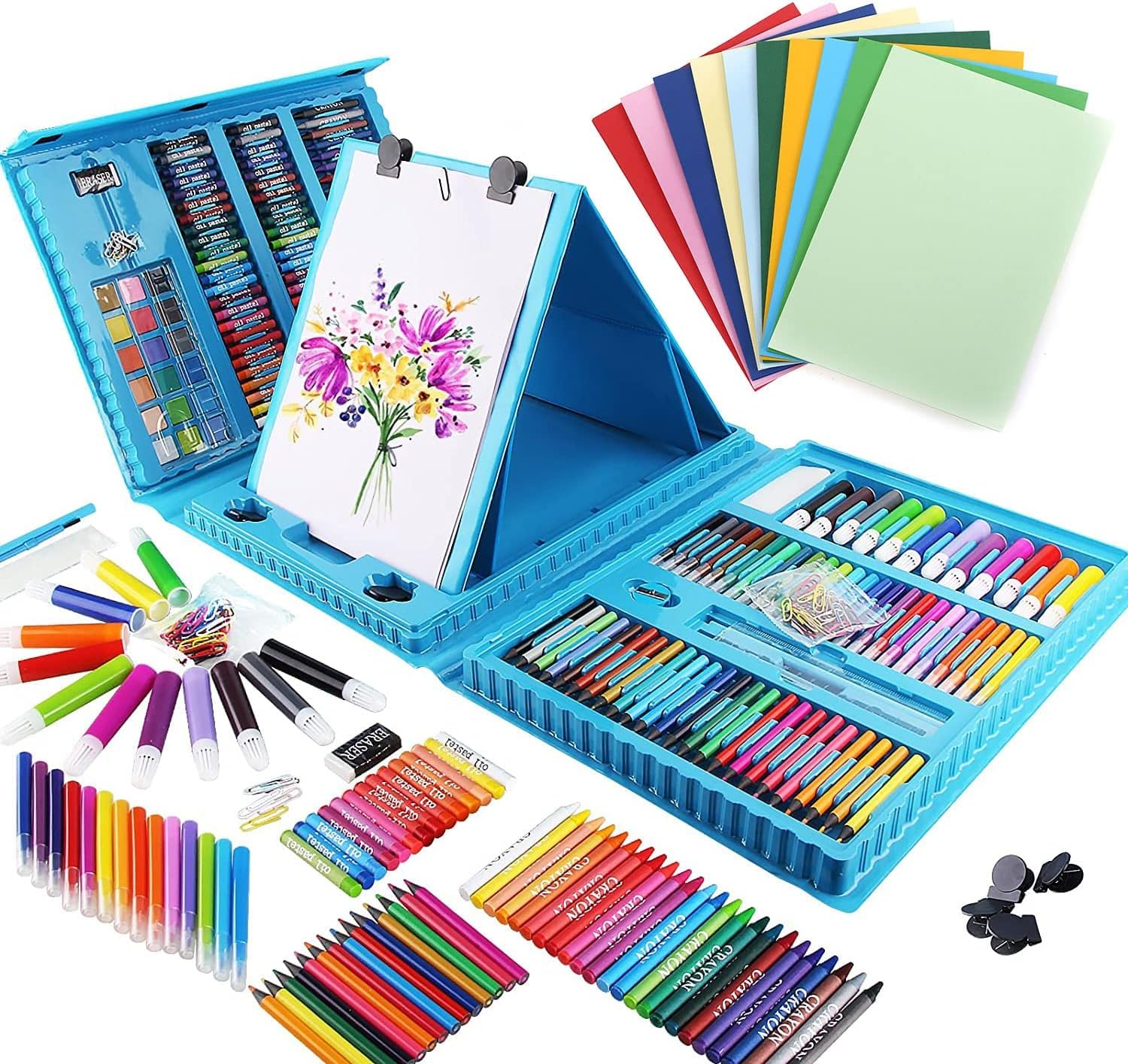 本物の商品 お絵かきセット 色鉛筆 クレヨン 水性ペン 180ピース アートセット 文房具 お絵描き 消しゴム 画材セット 収納ケース付き