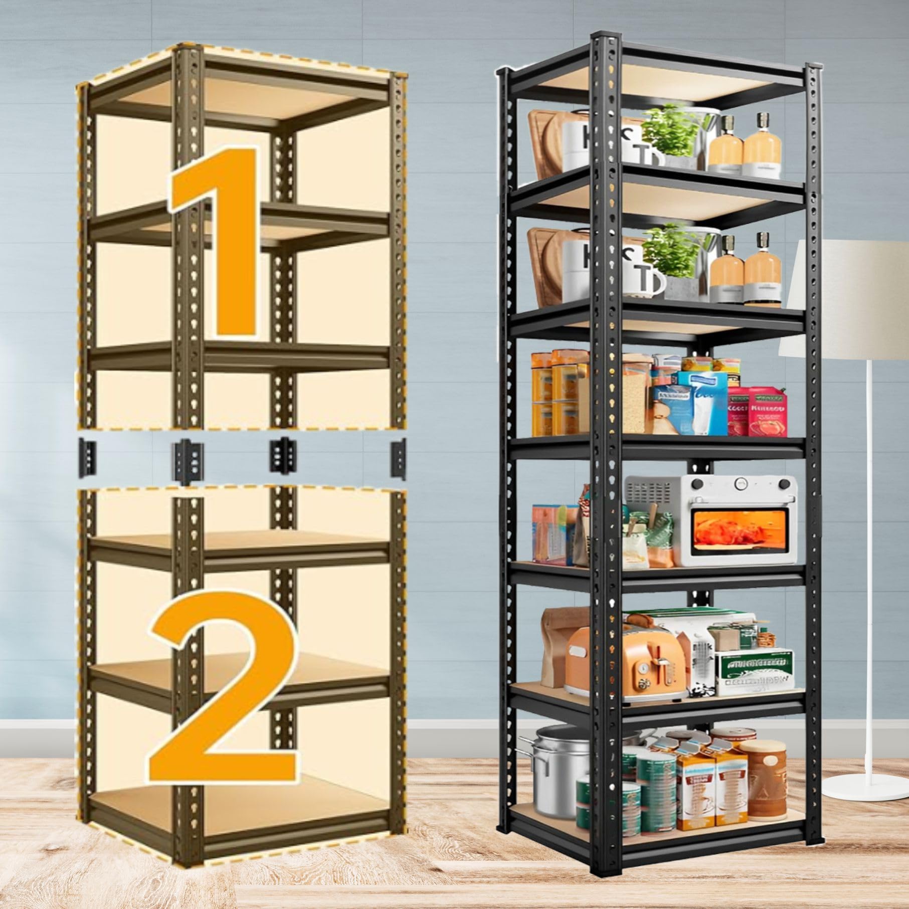 JD FRESH 6-Tier Adjustable Metal Storage Rack/Heavy Duty Boltless Shelving Unit & Organizer for Home, Garage, Office & Shop/Display Rack with Metal Frame (72 x 18 x 18 Inch, Black)