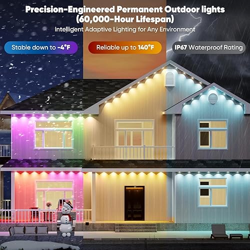 Miniatura 6 de Luces inteligentes permanentes para exteriores para casa, 150 pies con 72 luces inteligentes de Navidad inteligentes AI RGB+IC, 98 escenas para