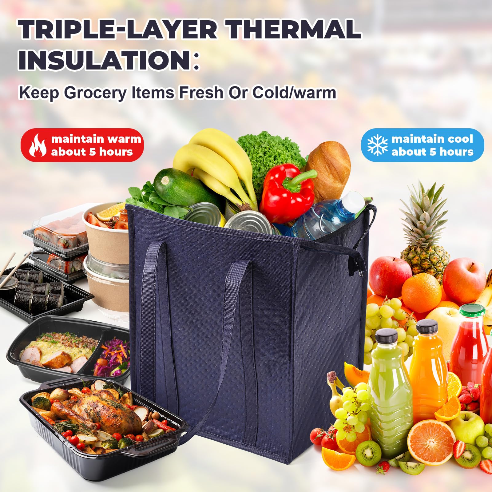 Large Insulated Reusable Shopping Bags, Thermal