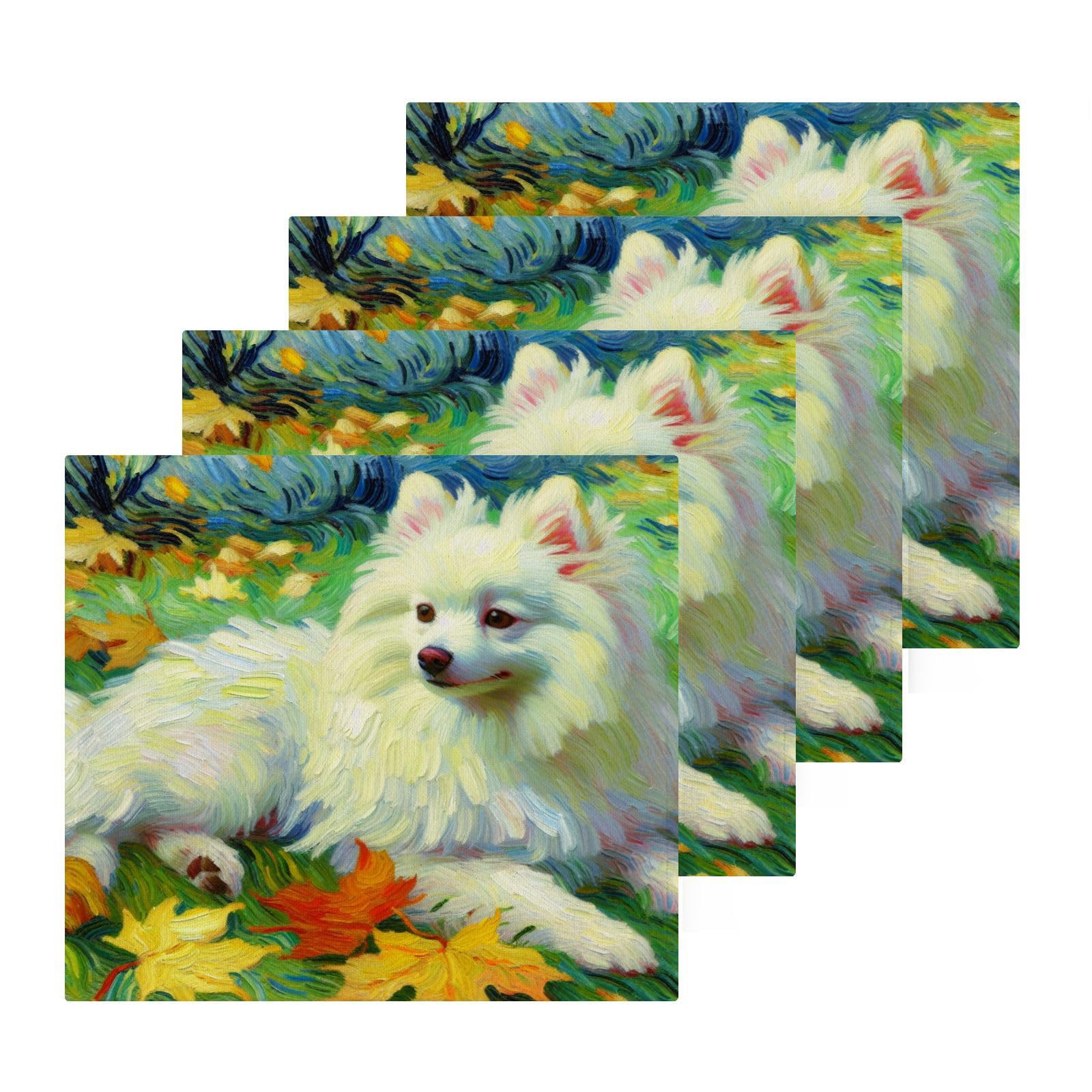 YANENDIE Van Gogh Spitz Autumn Washcloths Towels, Highly Absorbent and Soft Cotton Face Cloths, 4 Pack Quick Dry Wash Cloths - 12 X 12 Inches