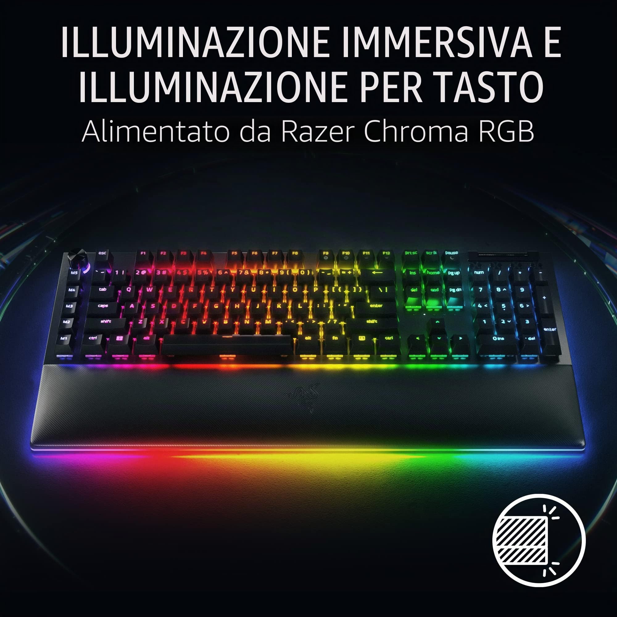 Razer BlackWidow V4 Pro (Switch Giallo) - Tastiera Gamer Meccanica (Interruttore Meccanico Silenzioso, Rotella, 8 Tasti Macro Dedicati, Poggiapolsi in Similpelle, RGB Chroma) Tastiera FR | Nero
