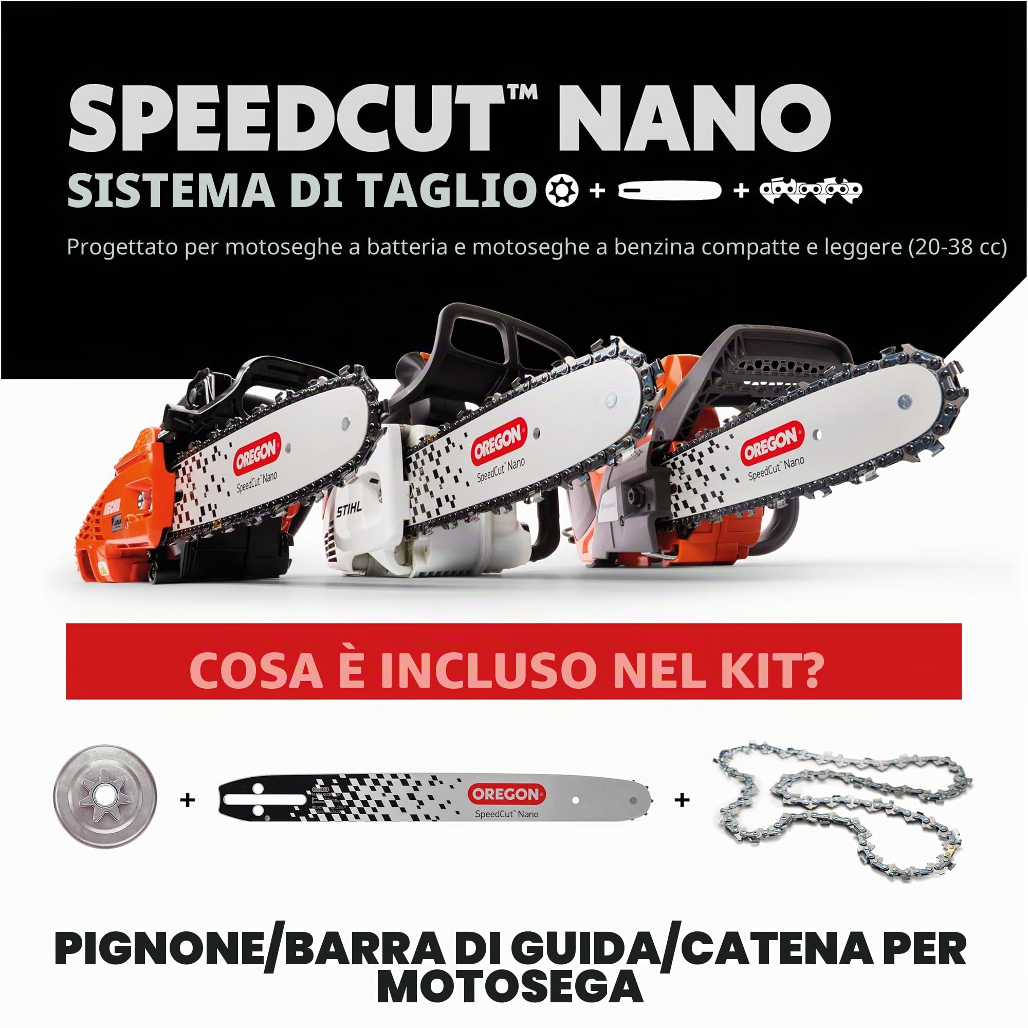 Oregon SpeedCut Nano Kit di Aggiornamento per Motoseghe a Batteria e a Benzina, Include Catena da 59 Maglie e Barra da 14", Passo da .325" Basso Profilo, Calibro 1,1 mm, Compatibile con Stihl