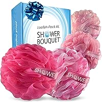 Vista 15 de SHOWER BOUQUET Esponja de baño de carbón de luffa XL, paquete de 4 unidades, azul-verde/ Extra grande 75g (2.65 oz) de malla suave color y negro