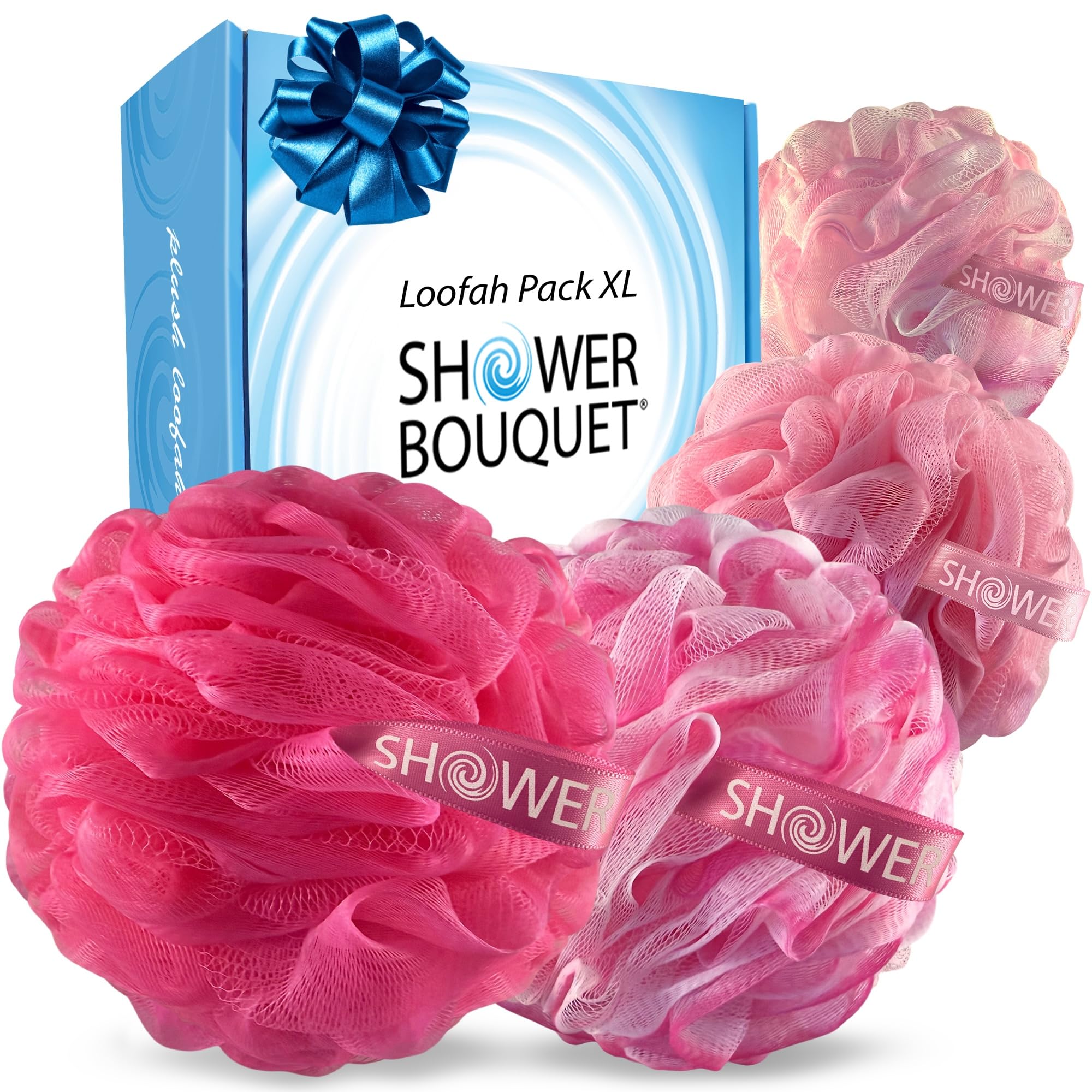 XL Shower Bouquet Loofah - Charcoal & Color 4-Pack -13 XL Shower Bouquet Loofah - Charcoal & Color 4-Pack -13