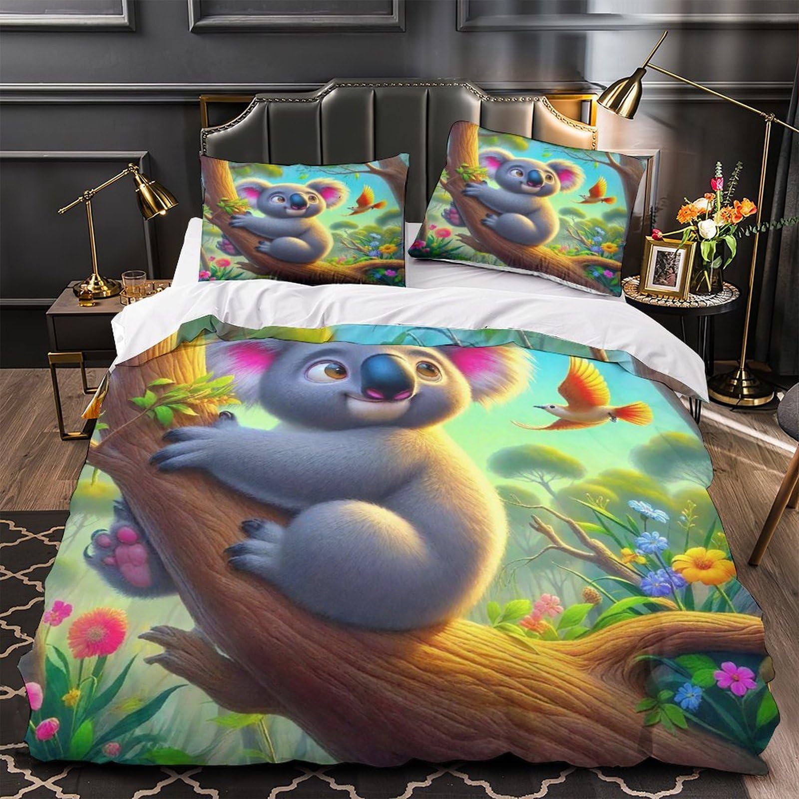 Housse de couette imprimée 3D koala microfibre pour lit double enfant