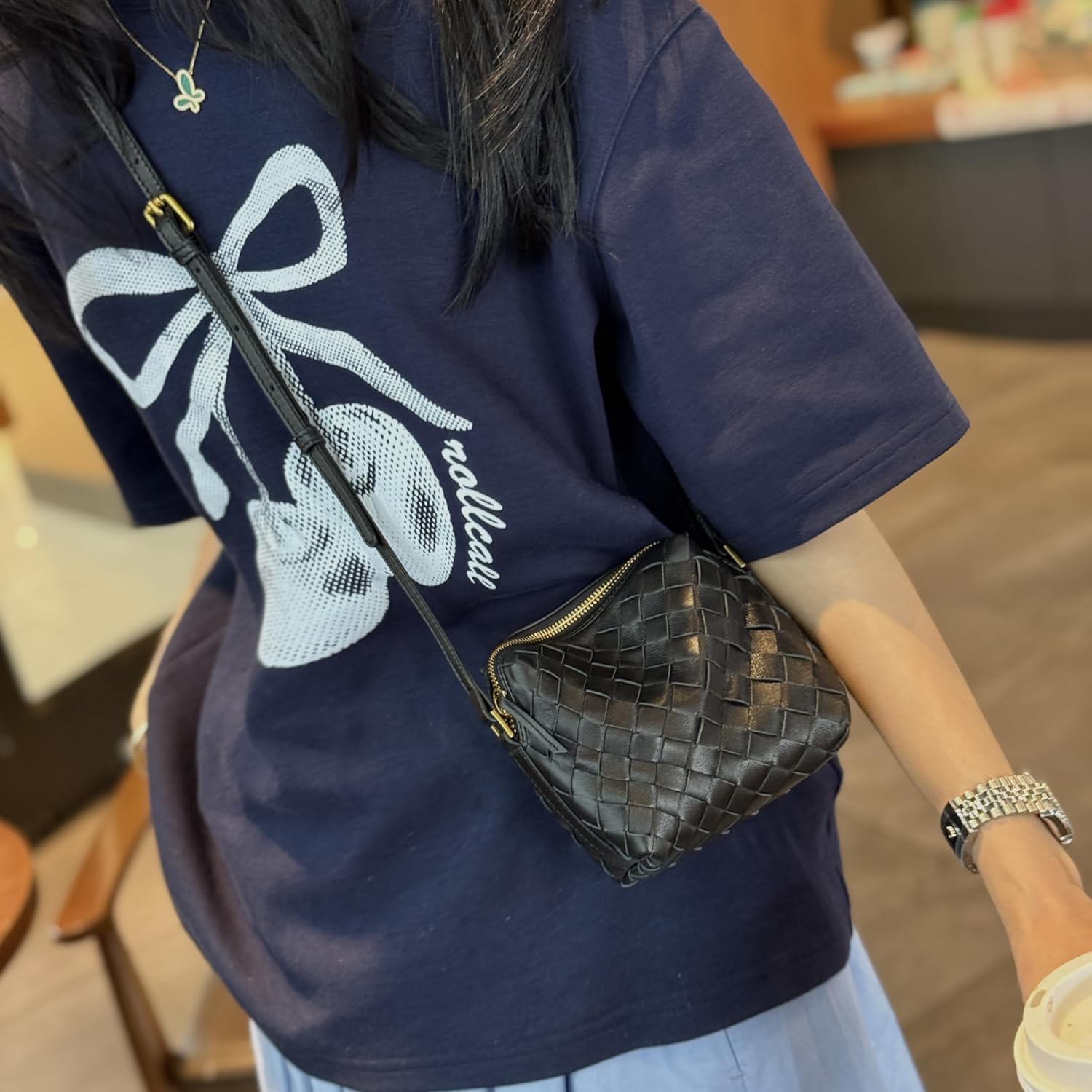 DORIS&JACKY Small Leather Crossbody Purse for Women Mini Lambskin Handwoven Cellphone Shoulder Bag With Long Adjustable Strap - Image 2