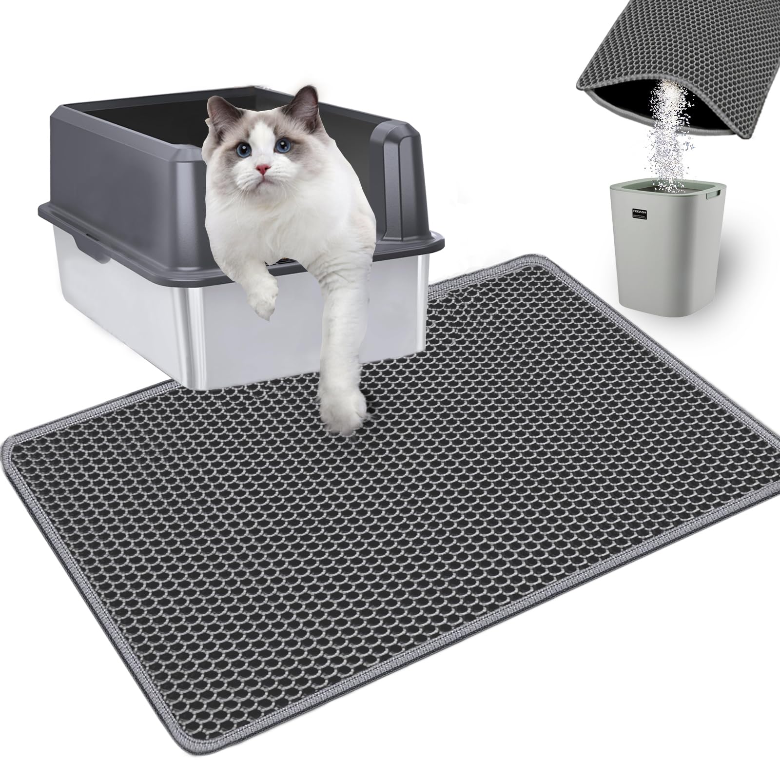 EVA Honeycomb Cat Litter Mat - Cat Litter Scatter Control Mat, 2-Layer Waterproof and Urine-Proof | Non-Slip | Easy Clean | for Single-Cat Households, 23.4"x14.7" Gray
