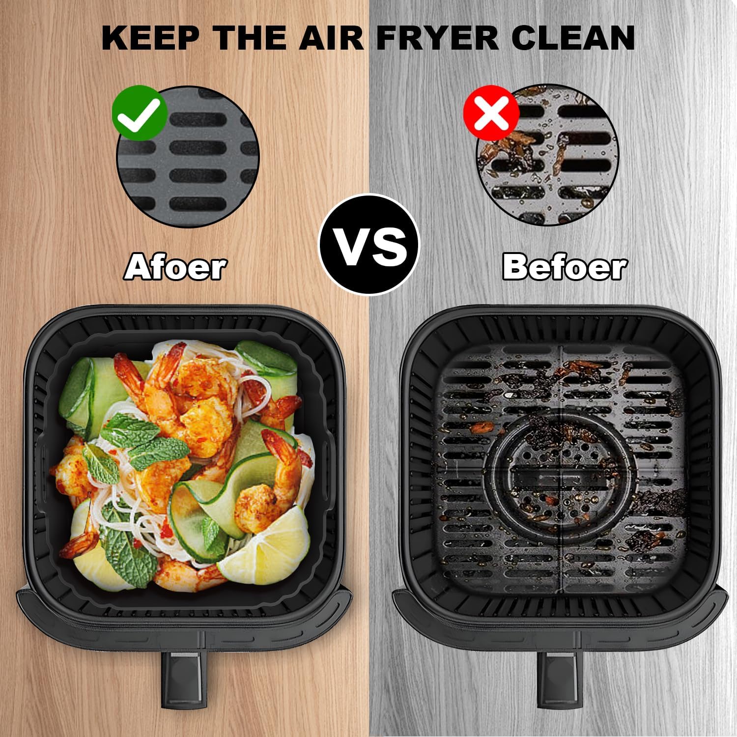 8.5 Inch Square Silicone Air Fryer Liners 2 Pack, Reusable Air Fryer Basket Liners for Ninja AF141 AF142 AF181, COSORI, Cuisinart, Chefman, Instant Air Fryer 5–6.5 QT - Image 5