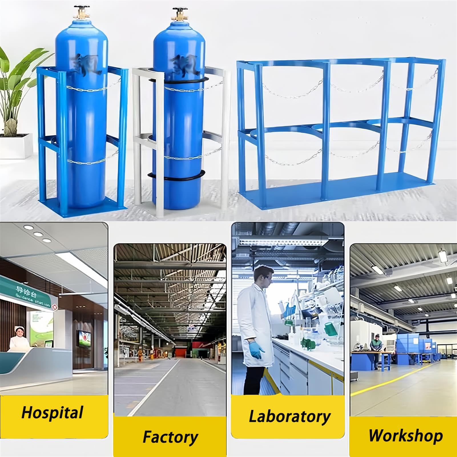 Genérico Soporte para bombona de oxígeno de Alta Resistencia con Cadena Ajustable | Almacenamiento y Transporte Seguro de bombonas de Gas | Ideal para Uso doméstico, médico e Industrial | Diseño Dura