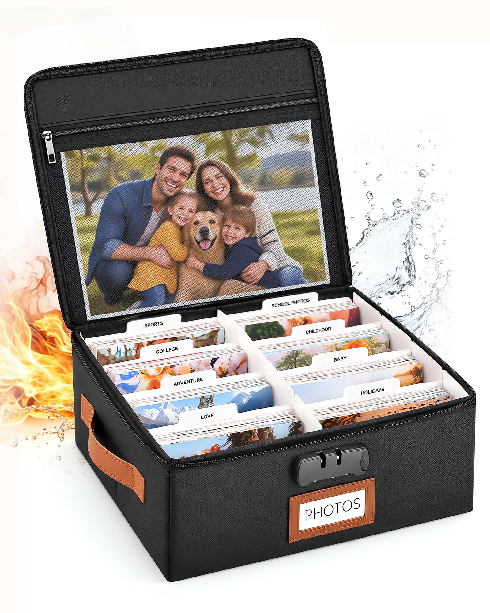 BS-VOG Photo Storage Box with Combination Lock, Fire & Water-Resistant