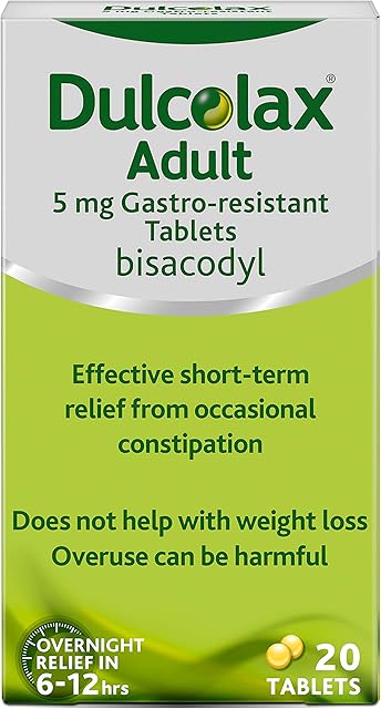 Dulcolax Adult 5 mg Gastro-resistant Tablets - Overnight Relief from Occasional Constipation in 6-12 Hours- Laxative Tablets,20 Count (Pack of 1)