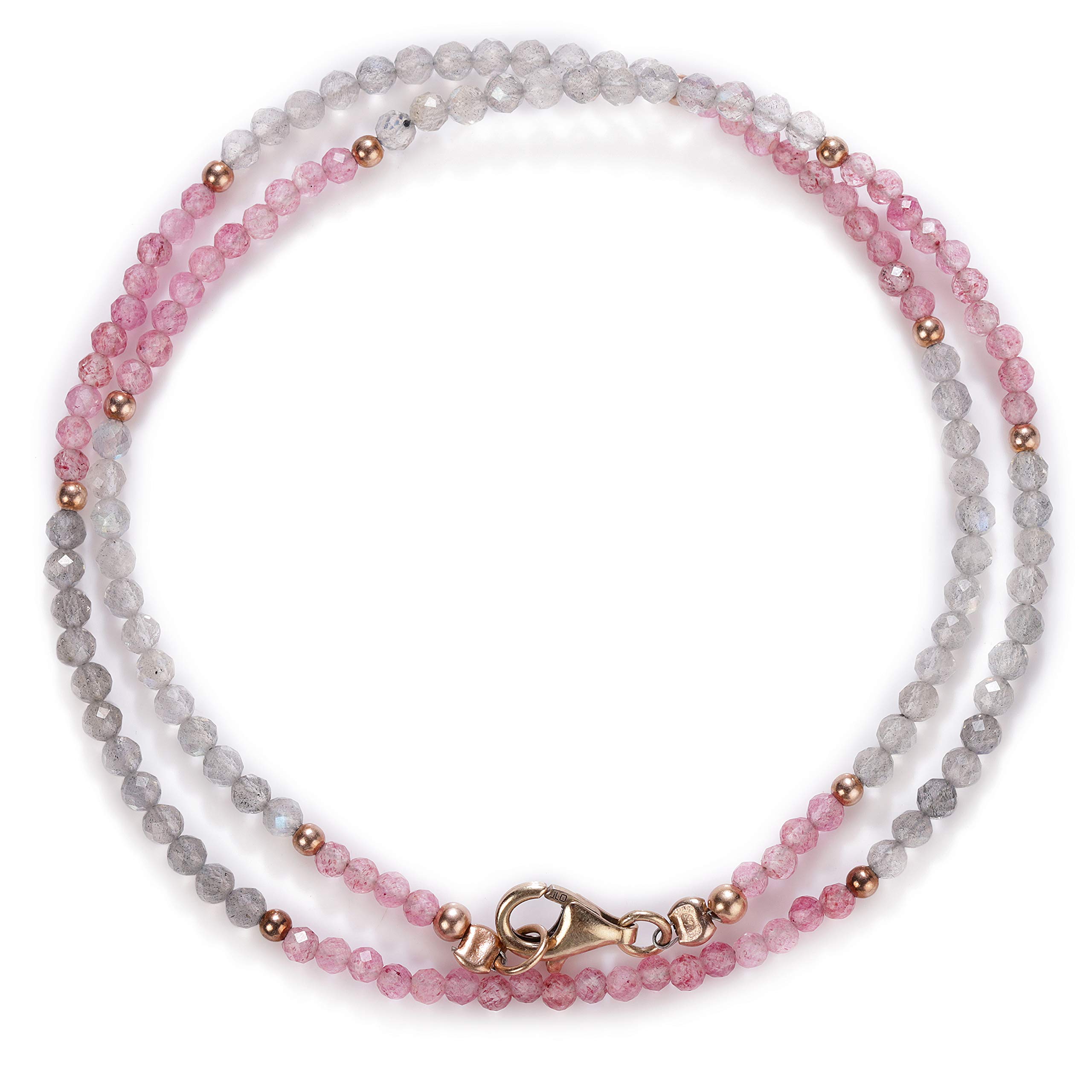 Collar de cuentas de labradorita con cuentas de cuarzo de fresa, collar de piedras preciosas, collar de cuentas para mujer, collar de piedras preciosas múltiples, collar de labradorita