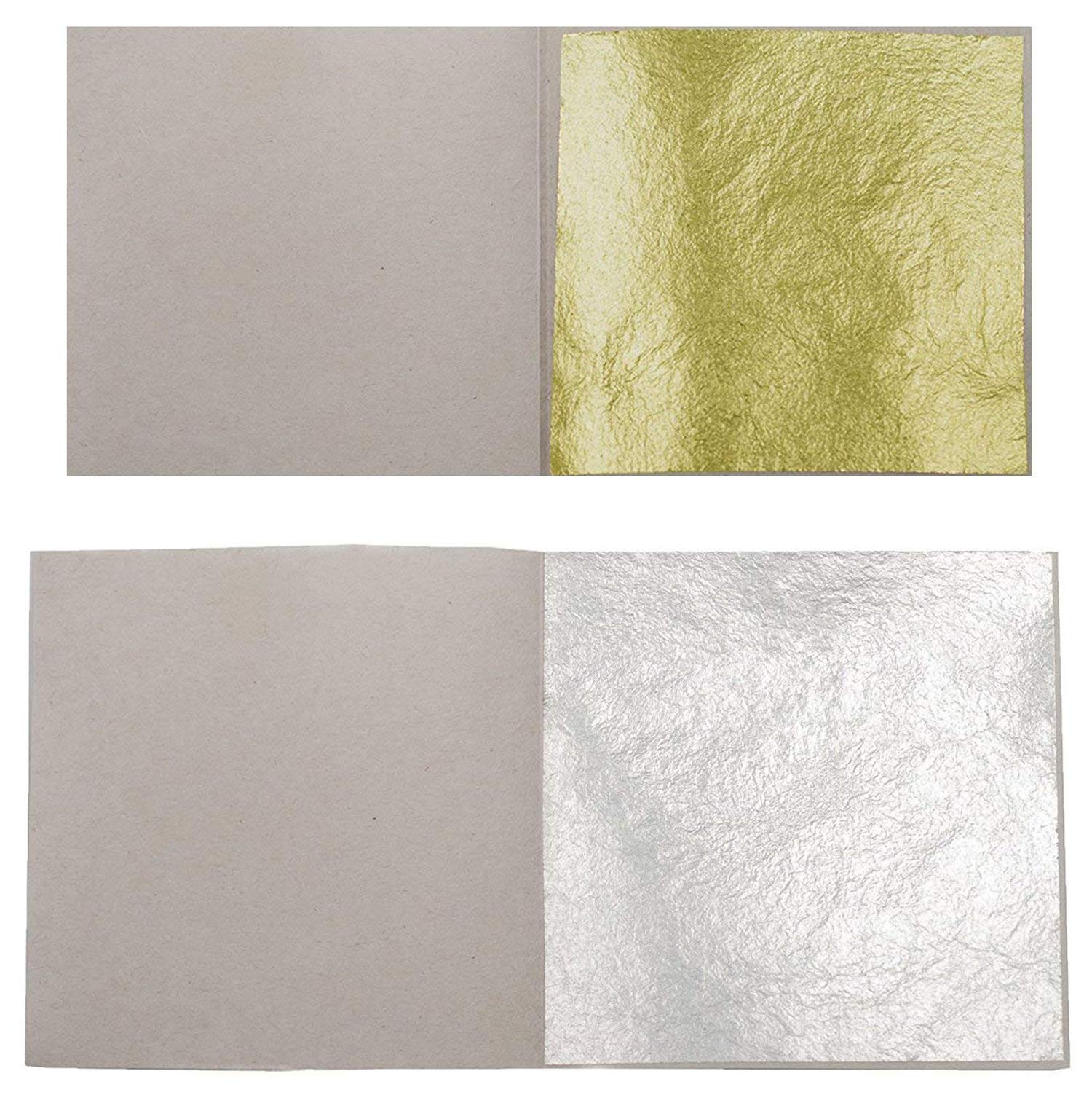 30 Blatt Echtes Blattgold 3,8 cm x 3,8 cm 23 Karat Echt Gold + 30 Blatt Echt Blattsilber 5 cm x 5 cm zum Vergolden Versilbern Basteln Künstlerbedarf Goldfolie Silberblatt Blatt Silber