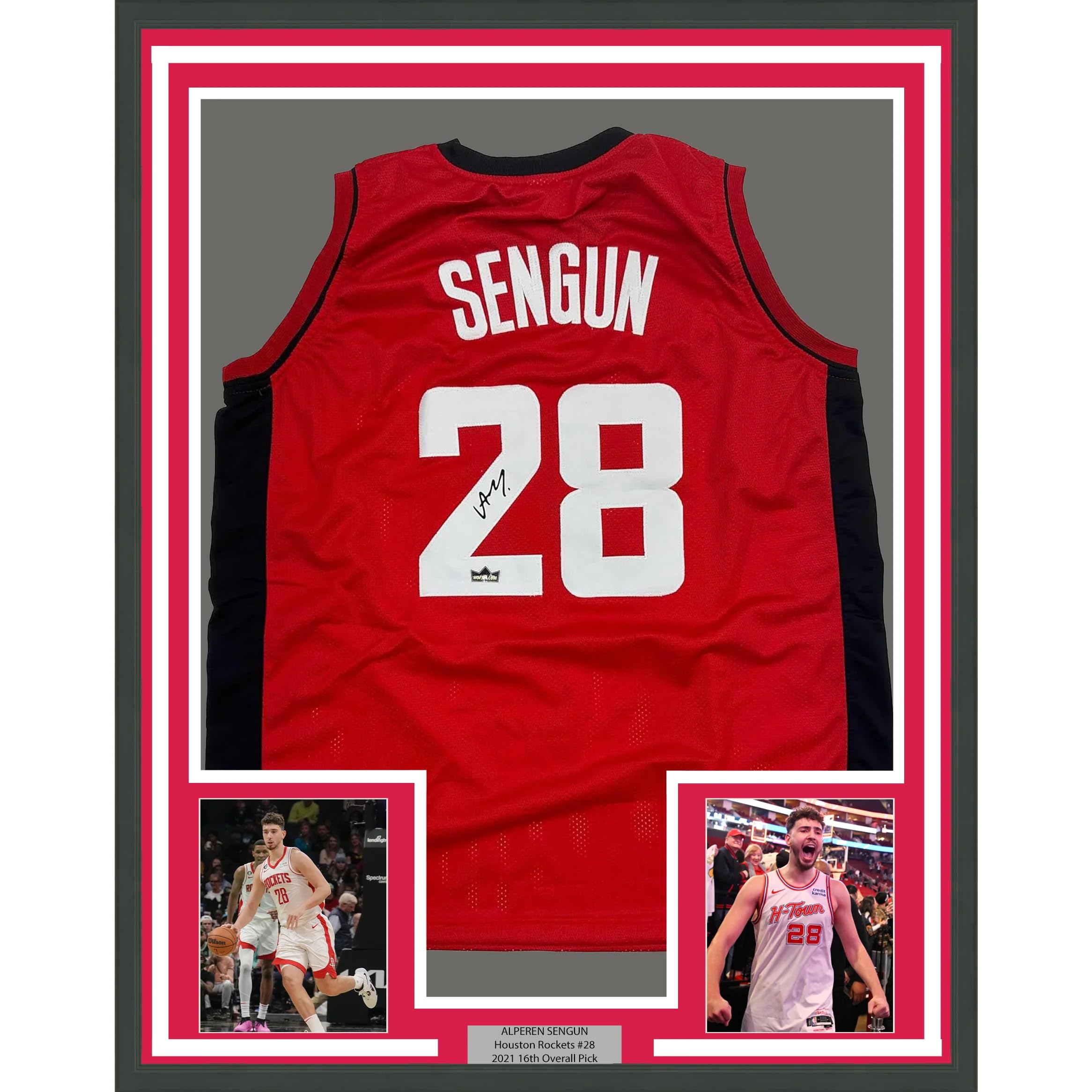 Framed Facsimile Autographed Alperen Sengun 35x39 Houston Red 