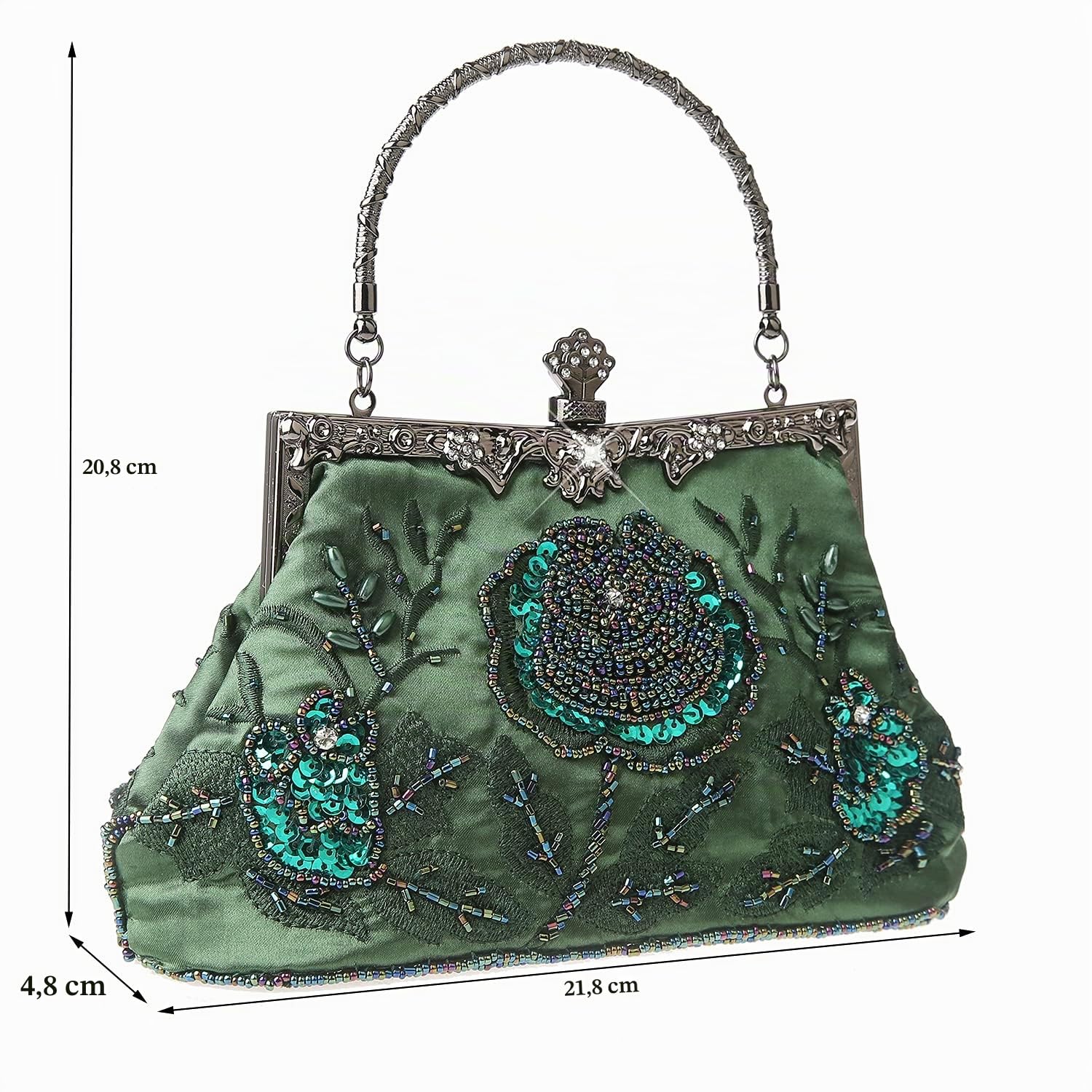 DA BODAN MMYOMI Vintage Floral Perlen Strass Stickerei Clutch Pailletten Hochzeit Abschlussball Tasche Braut Damen Crossbody Abend Handtasche