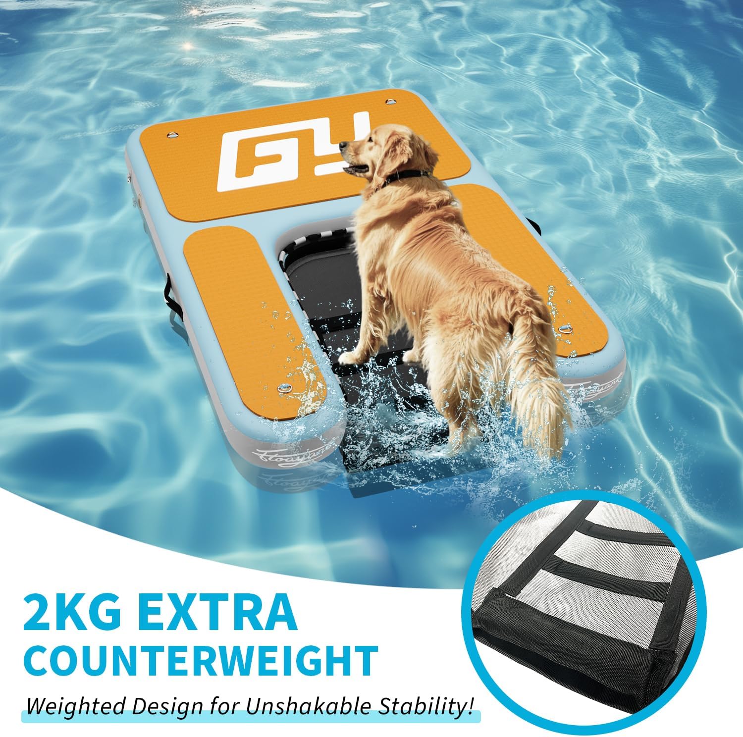 Inflatable Dog Water Ramp | 60×40" Dog Boat Ramp | Floating Ramp Ladder for Large Dogs Up to 230lbs | Non-Slip EVA Covered | Claw-Friendly & Stable | Dog Pool Dock for Lake, Pool, Boat, Dock
