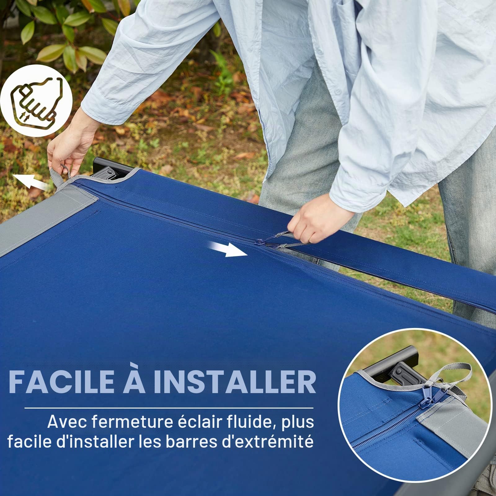 EVER ADVANCED Lit de Camp Pliant XXL avec capacité de Charge de 300 kg | Lit pliant Grand & Large 214 cm x 106 cm Lit de camping robuste pour camping, voyages, intérieur, extérieur, plage et jardin