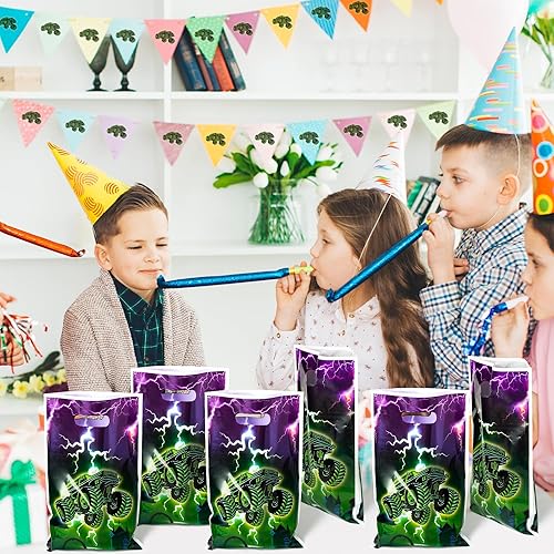 Miniatura 6 de 50 bolsas de regalo de camión monstruo verde y morado, bolsas de fiesta de camión monstruo, bolsas de dulces con temática de dulces, bolsas de