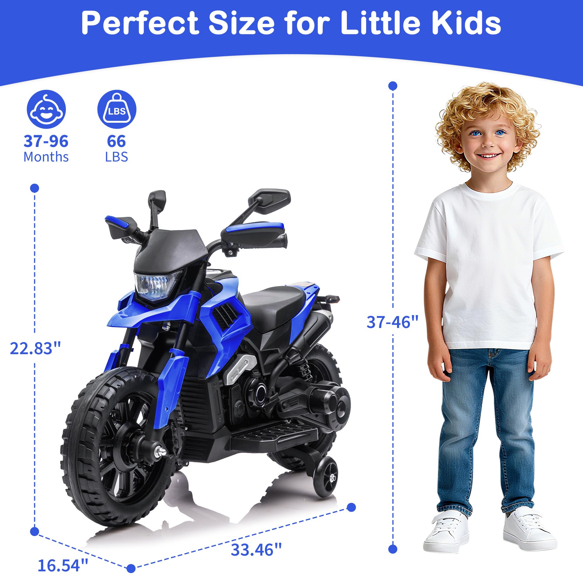 Moto Electrique Enfant 6V pour 3 à 6 Ans sans Télécommande Batterie 6V4Ah Phares Musique Klaxon Moto électrique Stable avec roulettes Dimensions 85 x 58 x 42 cm Norme CE